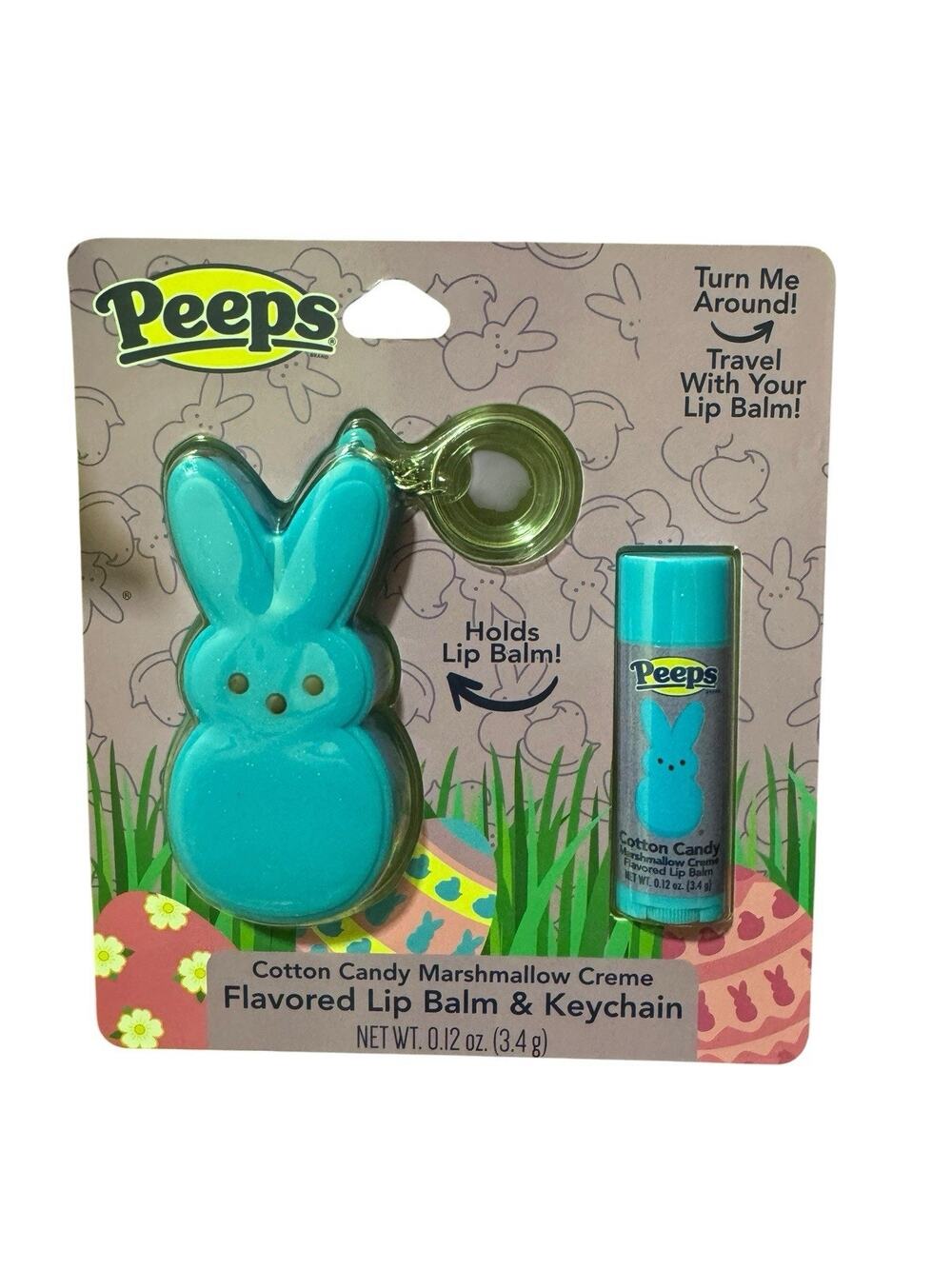 Easter Peeps COTTON CANDY MARSHMALLOW CREME Lip Balm & Bunny Keychain/Holder